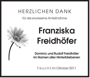 Traueranzeige von Franziska Freidhöfer von Der Bote