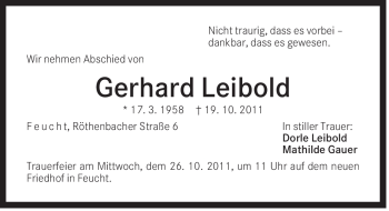 Traueranzeige von Gerhard Leibold von Der Bote