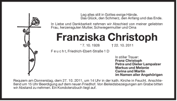 Traueranzeige von Franziska Christoph von Der Bote