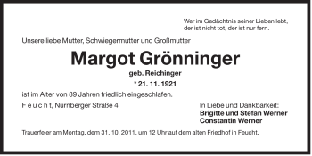 Traueranzeige von Margot Grönninger von Der Bote