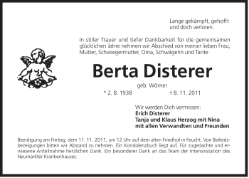 Traueranzeige von Berta Disterer von Der Bote