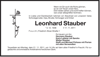 Traueranzeige von Leonhard Stauber von Der Bote
