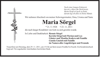 Traueranzeige von Maria Sörgel von Der Bote