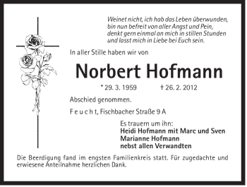 Traueranzeige von Norbert Hofmann von Der Bote