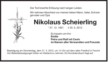 Traueranzeige von Nikolaus Scheierling von Der Bote