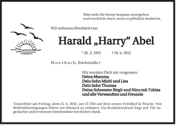 Traueranzeige von Harald Abel von Der Bote