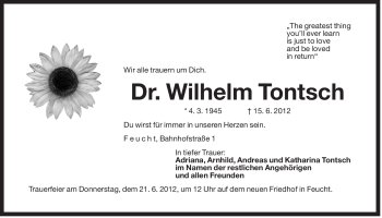 Traueranzeige von Wilhelm Tontsch von Der Bote