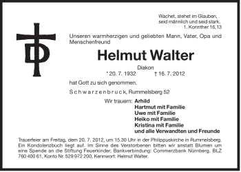 Traueranzeige von Helmut Walter von Der Bote
