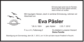 Traueranzeige von Eva Päsler von Der Bote