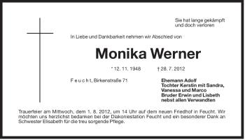 Traueranzeige von Monika Werner von Der Bote