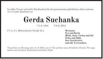 Traueranzeige von Gerda Suchanka von Der Bote