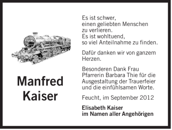 Traueranzeige von Manfred Kaiser von Der Bote