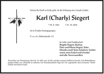 Traueranzeige von Karl Siegert von Der Bote