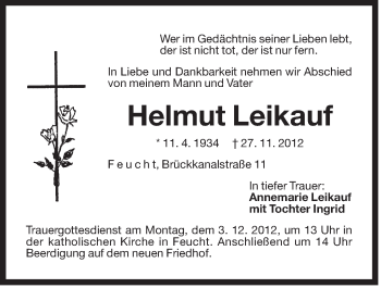 Traueranzeige von Helmut Leikauf von Der Bote