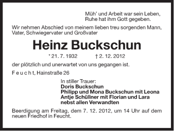 Traueranzeige von Heinz Buckschun von Der Bote