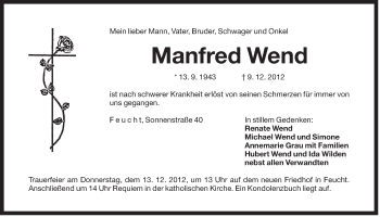 Traueranzeige von Manfred Wend von Der Bote