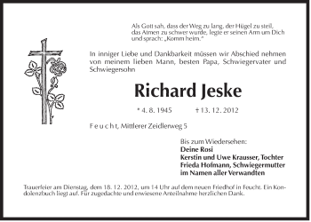 Traueranzeige von Richard Jeske von Der Bote