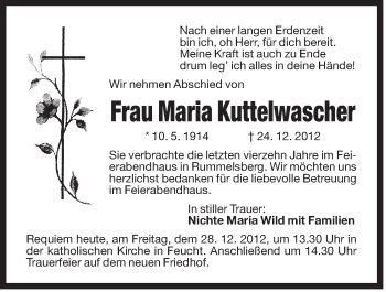 Traueranzeige von Maria Kuttelwascher von Der Bote