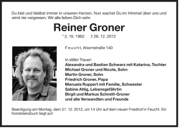 Traueranzeige von Reiner Groner von Der Bote