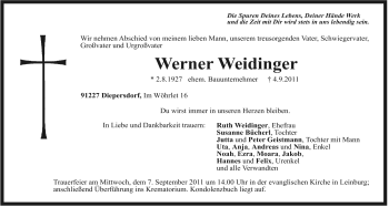 Traueranzeige von Werner Weidinger von Der Bote