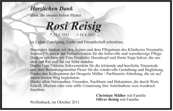 Traueranzeige von Rosi Reisig von Der Bote