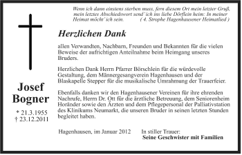 Traueranzeige von Josef Bogner von Der Bote