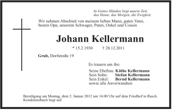 Traueranzeige von Johann Kellermann von Der Bote