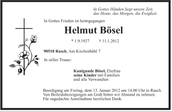 Traueranzeige von Helmut Bösel von Der Bote