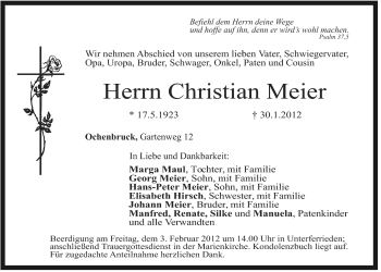 Traueranzeige von Christian Meier von Der Bote