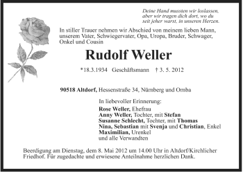 Traueranzeige von Rudolf Weller von Der Bote