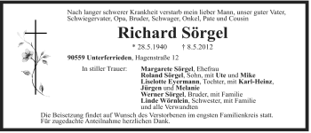 Traueranzeige von Richard Sörgel von Der Bote