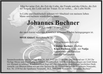 Traueranzeige von Johannes Buchner von Der Bote