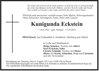 Traueranzeige von Kunigunda Eckstein von Der Bote