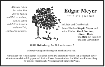 Traueranzeige von Edgar Meyer von Der Bote
