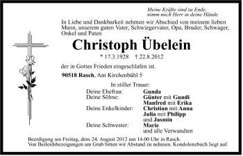 Traueranzeige von Christoph Übelein von Der Bote