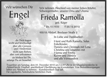 Traueranzeige von Frieda Ramolla von Der Bote