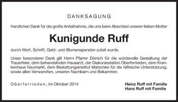 Traueranzeige von Kunigunde Ruff von Der Bote