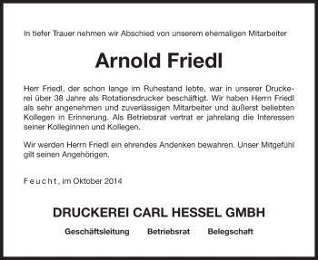 Traueranzeige von Arnold Friedl von Der Bote