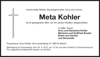 Traueranzeige von Meta Kohler von Der Bote