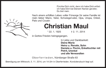 Traueranzeige von Christian Maul von Der Bote