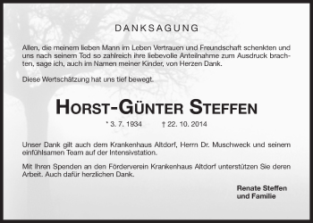 Traueranzeige von Horst-Günter Steffen von Der Bote