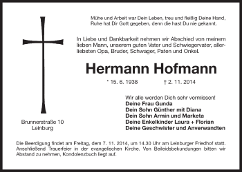 Traueranzeige von Hermann Hofmann von Der Bote