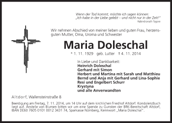 Traueranzeige von Maria Doleschal von Der Bote