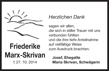 Traueranzeige von Friederike Marx-Skrivan von Der Bote