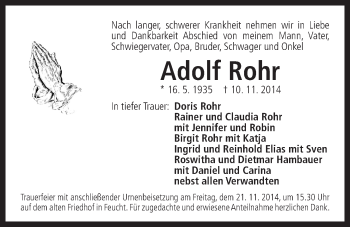 Traueranzeige von Adolf Rohr von Der Bote