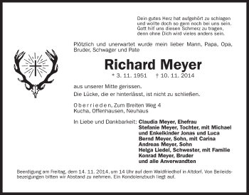 Traueranzeige von Richard Meyer von Der Bote