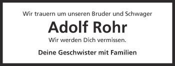 Traueranzeige von Adolf Rohr von Der Bote