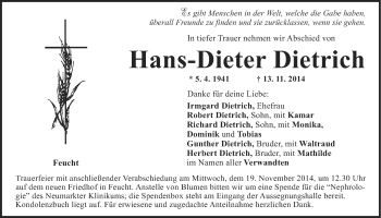 Traueranzeige von Hans-Dieter Dietrich von Der Bote