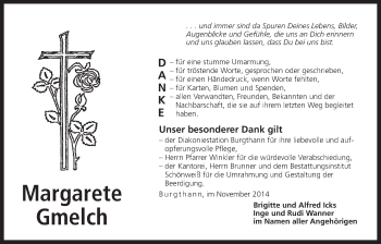 Traueranzeige von Margarete Gmelch von Der Bote