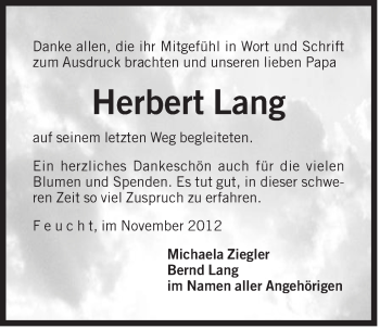 Traueranzeige von Herbert Lang von Der Bote